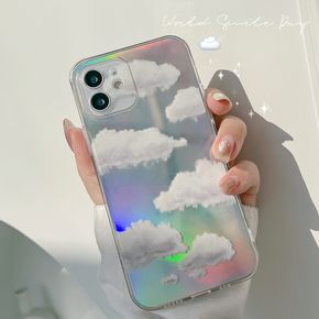 Holographic Laser Cloud Transparent Phone Case for iPhone 12 Pro Max XR Xs 8 Plus 7 Plus Cute Protective Cover