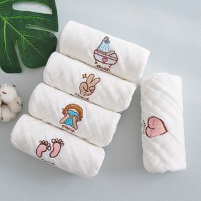 5-pack 100% Cotton Baby Cartoon Embroidery Hanging Towel Comfort Soft Household White Face Towel Bath Towel