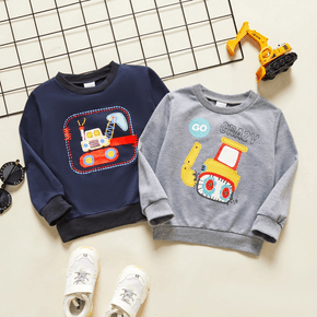 Toddler Boy/Girl Letter Vehicle Print Casual Pullover Sweatshirt