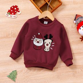 Toddler Girl Christmas Santa Deer Embroidered Pullover Sweatshirt