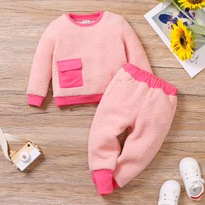 2-piece Toddler Girl Berber Fuzzy Fleece Pullover and Pants Set