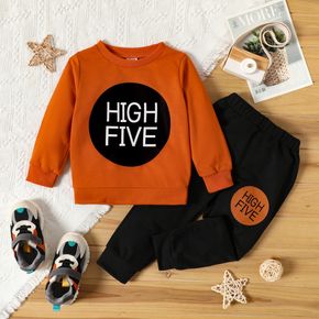 2-piece Toddler Girl Letter Print Colorblock Pullover Sweatshirt and Pants Casual Set