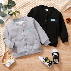 Toddler Girl/Boy Letter Embroidered Button Design Jacket Sweatshirt