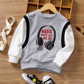 Toddler Boy Faux-two Letter Headphone Print Pullover Sweatshirt