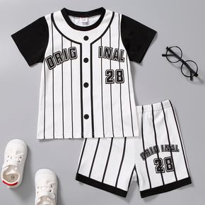 2pcs Toddler Boy Sporty Letter Number Print Stripe Tee & Shorts Set