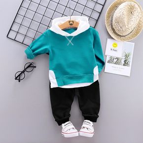 2-piece Toddler Boy Colorblock Faux-two Hoodie Sweatshirt and Dark Blue Pants Set
