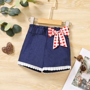 Toddler Girl Bowknot Lace Design Blue Denim Shorts