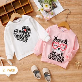 2-Pack Toddler Girl Leopard Heart Print White/Pink Pullover Sweatshirt