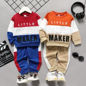 2pcs Toddler Boy Trendy Letter Print Colorblock Sweatshirt and Pants Set