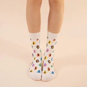 Women Allover Cute Cartoon Bear Pattern Tube Socks