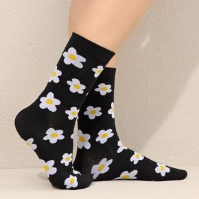 Women Flower Pattern Black Socks