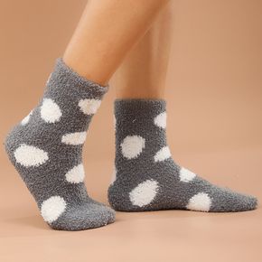 Women Dots Print Grey Warm Fuzzy Socks
