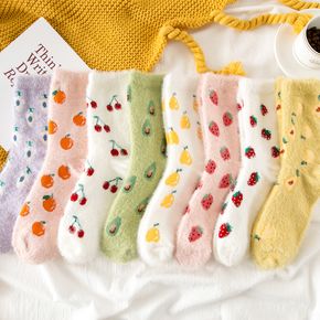 Women Cartoon Fruit Pattern Warm Fluffy Floor Socks