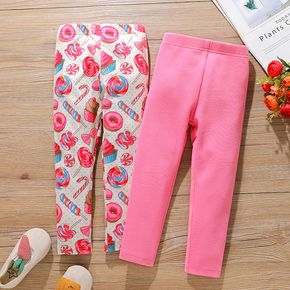 Toddler Girl Food Print/Pink Elasticized Leggings