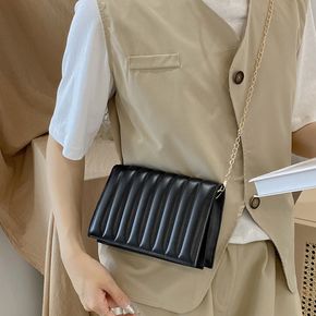 Leather Handbags Women Bags Shoulder Bag Vertical Stripe Chain Women Bag