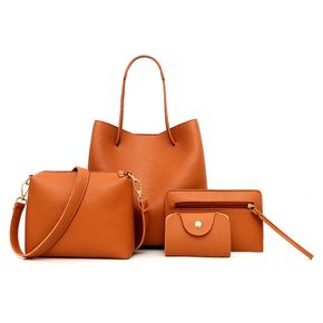 4er-Pack Damen reine Farbe Handtaschen Portemonnaie Einkaufstasche Umhängetasche Henkeltasche Kupplung Münzgeldbörse Set