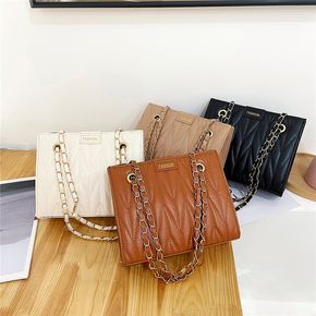 Women Pure Color Geometry Lingge Textured Handbag Crossbody Shoulder Bag with Chain Strap