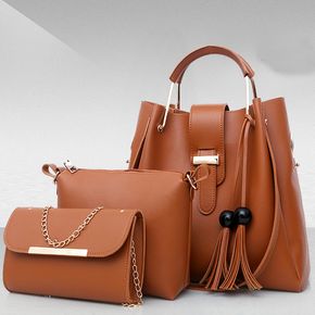 One-shoulder Hand-carried Cross-body Bag Ladies Three-piece Tassel Child Mother Bag