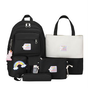 4-pack Women Rainbow Pattern Backpack Tote Shoulder Coin Purse Pen Pencil Case Set