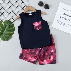 2pcs Toddler Boy Casual Tie Dyed  Tank Top & Quick Dry Shorts Set