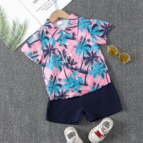 2pcs Toddler Boy Vacation Floral Print Shirt & Quick Dry Shorts Set