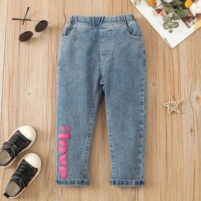 Toddler Girl Letter Print Elasticized Blue Denim Jeans