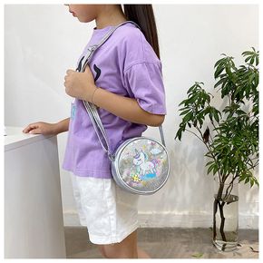 Kids Cartoon Sequined Unicorn Round Shape Shoulder Messenger Bag Purse for Girls