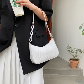 Women Zipper Croc Embossed Baguette Bag