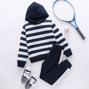 2-piece Kid Boy Stripe Hoodie Sweatshirt and Colorblock Pants Set