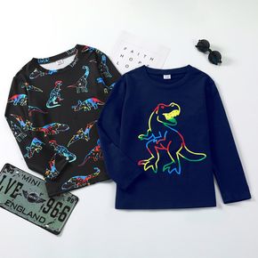 Kid Girl Colorful Dinosaur Print Long-sleeve Tee