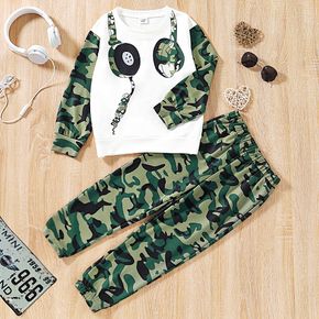 2-piece Kid Boy Headphone Camouflage Print Pullover and Elasticized Pants Set