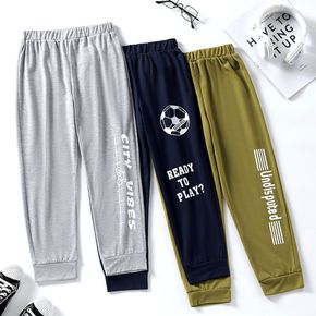 Kid Boy Letter Print Solid Color Elasticized Pants Sporty Sweatpants