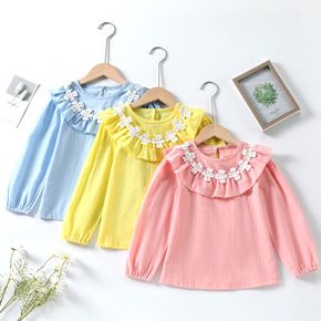 Kid Girl Floral Design Flounce Long-sleeve Blouse