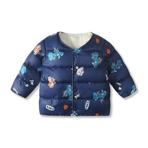 Cartoon Animal Print Baby Long Sleeve Thickened Lined Quilted Coat Outwear