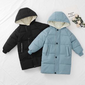 Kid Boy Solid Button Design Hooded Coat