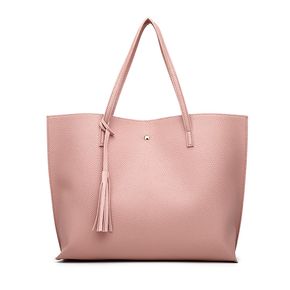 Large Capacity Lychee Fringe Shoulder Bag Pure Color Minimalist Handbags for Women