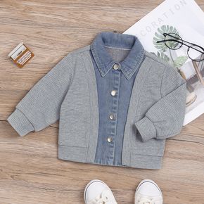 Baby Boy/Girl Faux-two Long-sleeve Waffle and Denim Splicing Button Up Jacket
