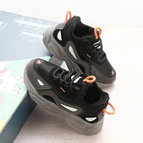 Toddler / Kid Mesh Panel Elastic Shoelaces Black Sneakers