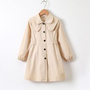 Kid Girl Doll Collar Button Design Waisted Trench Coat