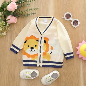 Baby Cartoon Lion Pattern Long Sleeve V-Neck Button Down Knitted Cardigan