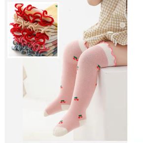 Baby / Toddler Cherry Pattern Lettuce Trim Stockings