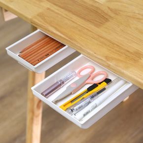 Under Desk Drawer Storage Organizer Slide Out Plastic Desk Drawer Attachment Self-Adhesive Hidden Under Desk Drawer