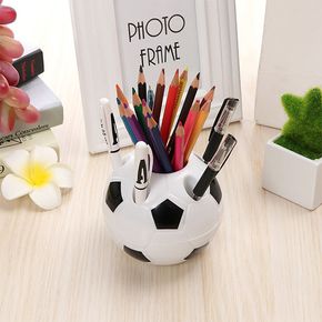 Creative Football Pen Holder Plastic Round Pen Holder Porous Design Soccer Shape Pencil Container Stationery Supplies