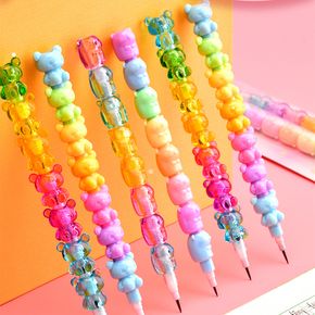 4-pack Stackable Pencils Cute Cartoon Bear Shaped Stacking Pencil Student Stationery Birthday Gifts Party Favor Supplies