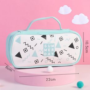 Geo Pattern Pen Pencil Case Double-layer Large Capacity Pencil Pouch Portable Handheld Pen Bag Student Stationery Supplies