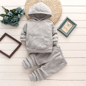 2-piece Toddler Girl/Boy Fleece Lined Solid Color Hoodie Sweatshirt and Pants Set