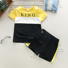 2pcs Toddler Boy Casual Colorblock Letter Print Tee and Shorts Set