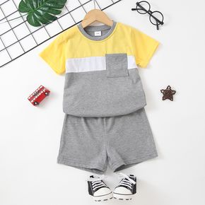 2pcs Toddler Boy Casual Colorblock Splice Tee and Shorts Set