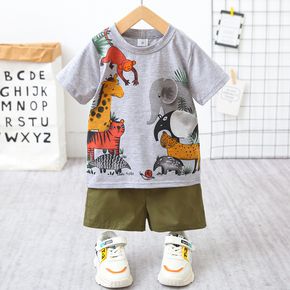 Set 2 pezzi di t-shirt e pantaloncini con stampa animalier per bambino