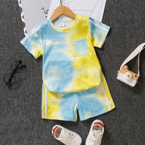 2pces Toddler Boy Casual Tie Dyed Pocket Design Tee & Shorts Set